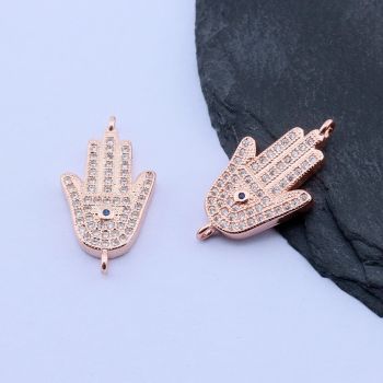 Konektor Fatimina Ruka+CZ Cirkoni 22x12 mm,Rose Gold...P-332104-RS