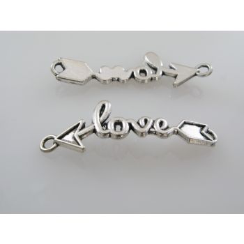 Konektor  strela  Love 40x12mm, boja antik srebra  ( KON113 )