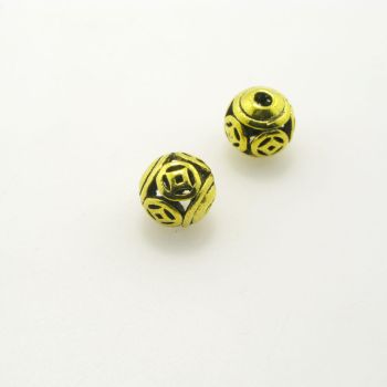 Metalna perla 10 mm, rupa oko 2mm- boja antik zlatna , pakovanje 4 komada ( R153AZ10 )