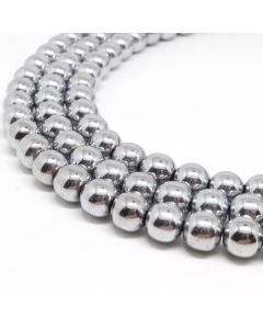 Hematit perle 10 mm, boja metalik srebro, Cena je data za 1 niz od oko 39cm, Niz sadrži oko 40 perli ( 2131295 )
