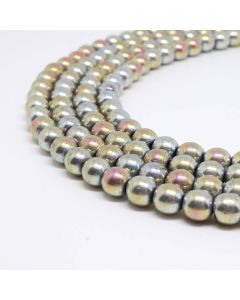 Hematit perle 6 mm, boja metalik multicolor light , Cena je data za 1 niz od oko 39cm, Niz sadrži oko 65 perli ( 2131190 )