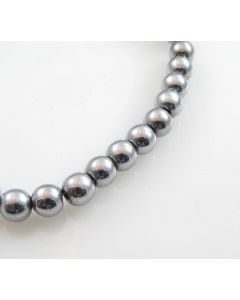 Hematit perle.Electroplat prevlaka boja silver, Dimenzije 4mm; rupa: 1mm. Niz sadrži oko 110 perli, (KP-HEM-05)
