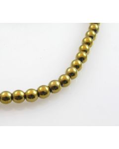 Hematit perle.Electroplat prevlaka boja zlata, Dimenzije 4mm; rupa: 1mm. Niz sadrži oko 110 perli, (KP-HEM-06)