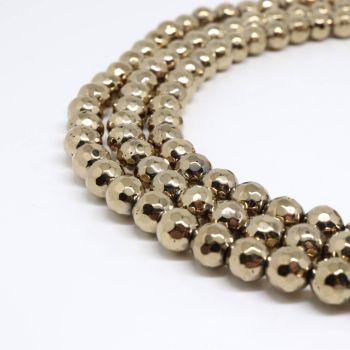 Hematit perle 6 mm faset , boja metalik zlatna, Cena je data za 1 niz od oko 39cm, Niz sadrži oko 65 perli ( 2131202 )
