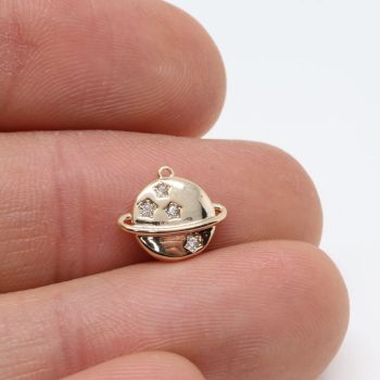 Privezak planeta 12x 11 mm- 18K pozlata + CZ cirkoni (  332079 )