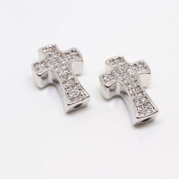 Perla krstić 13 x 10 mm,  prevlaka Rodijum+ CZ cirkoni (  333008 )