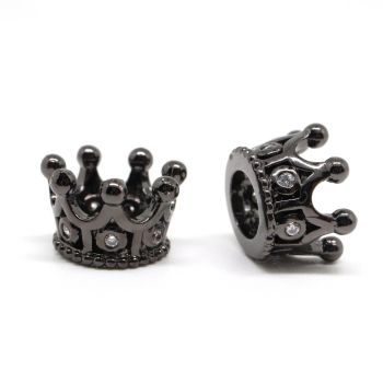 Perla krunica 11 x 7 mm,  prevlaka Rodijum u boji hematit crna+ CZ cirkoni (  334028 )