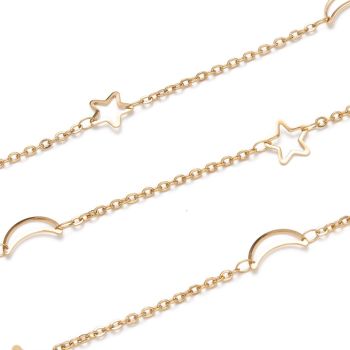 304 Stainless steel link lanac zvezda i mesec, link: 2.5x2x0.5mm, zvezda: 9x0.5mm, mesec: 12x6.5x0.6mm (P25413G)