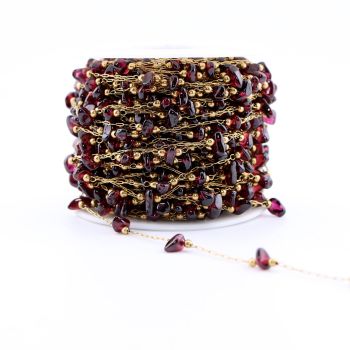 304 Stainless Steel Lanac 3x1mm, Granat 2-4x2-5mm Gold...SSL-23L32-20m