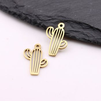 Stainless Steel privezak kaktus Gold 18x10x1mm, rupa 2mm (23SSK16CG)