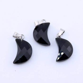 Privezak prirodni kamen Crni Ahat  - Moon 10*16 mm Faset...25KP09-10