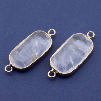 Konektor prirodni kamenl Gorski Kristal- 15*35x5 mm Gold...25KP16G-01