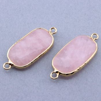 Konektor prirodni kamenl Rozen Kvarc- 15*35x5 mm Gold...25KP16G-02