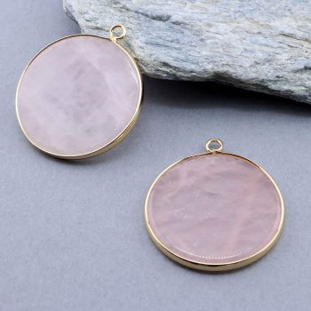 Privezak prirodni kamen Rozen Kvarc -  30*2 mm Gold...25KP17-08