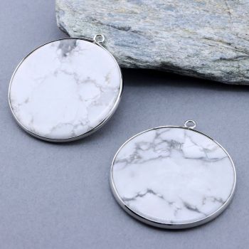 Privezak prirodni kamen Beli Howlite -  40*2 mm Silver...25KP18-03