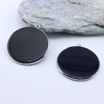 Privezak prirodni kamen Crni Ahat -  40*2 mm Silver...25KP18-04