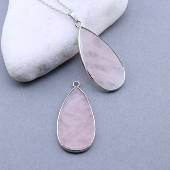 Privezak prirodni kamen Rozen Kvarc-  21*45 mm Silver...25KP22-05