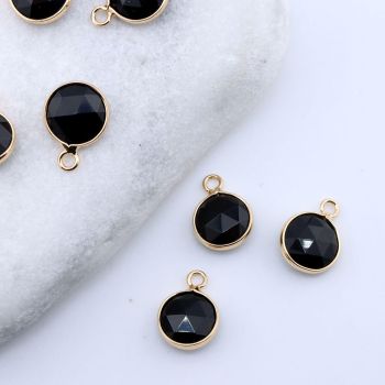 Privezak prirodni kamen Crni Ahat- 13 mm Gold...25KP24-B03