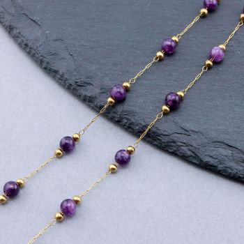 304 Stainless Steel Lanac, Ametist, 2-4.5x0.6-4.5x0.2-4.5mm Gold...SSL-P016-07G-10m