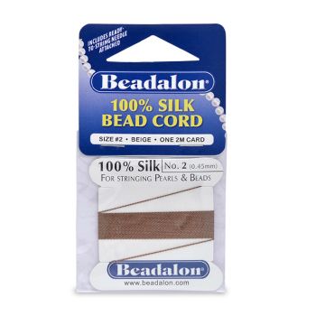 100% Svila za nizanje perli, Veličina 02 ( 0,45mm), dužina 2 mettra + igla, Boja Bež     ( BE102R-100 )