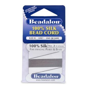 100% Svila za nizanje perli, Veličina 02 ( 0,45mm), dužina 2 mettra + igla, Boja Siva    ( BE102T-100 )