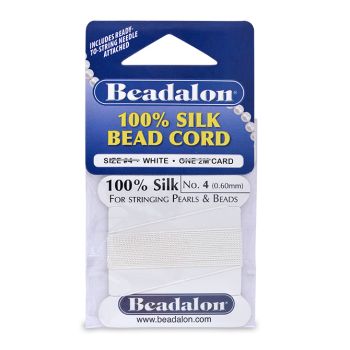 100% Svila za nizanje perli, Veličina 04 ( 0,6 mm), dužina 2 mettra + igla, Boja Bela    ( BE104A-100)
