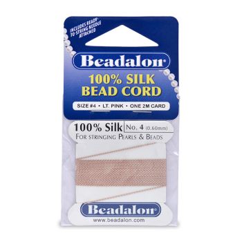 100% Svila za nizanje perli, Veličina 04 ( 0,6 mm), dužina 2 mettra + igla, Boja Svetlo Pink    ( BE104B-100)
