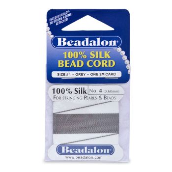 100% Svila za nizanje perli, Veličina 04 ( 0,6 mm), dužina 2 mettra + igla, Boja Siva    ( BE104T-100)