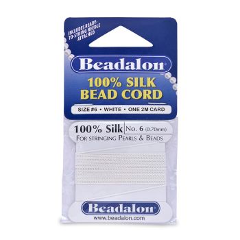 100% Svila za nizanje perli, Veličina 06 ( 0,7 mm), dužina 2 mettra + igla, Boja Bela    ( BE106A-100)