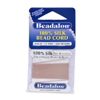 100% Svila za nizanje perli, Veličina 06 ( 0,7 mm), dužina 2 mettra + igla, Boja Svetlo Pink    ( BE106B-100)