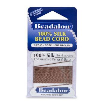 100% Svila za nizanje perli, Veličina 06 ( 0,7 mm), dužina 2 mettra + igla, Boja Bež    ( BE106R-100)