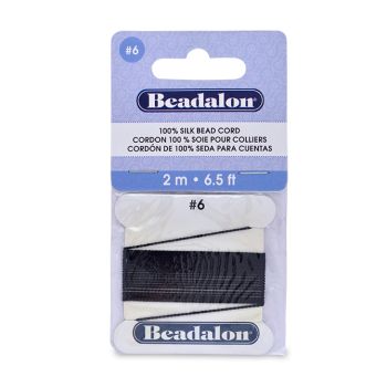 100% Svila za nizanje perli, Veličina 06 ( 0,7 mm), dužina 2 mettra + igla, Boja Crna    ( BE106U-100)