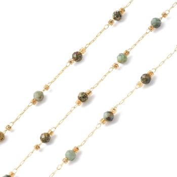 304 Stainless steel link lanac sa perlama od prirodnog kamena, 2~3x0.7~3x0.2~3mm (P01611G)