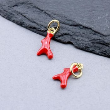 Privezak Koral Krveni, Pozlata 18K ...L216-007G
