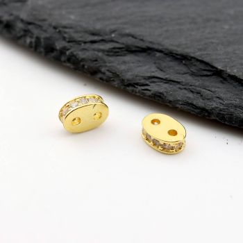 Perla ukrasna za dva niza sa CZ cirkonima 8x5x1,2mm, rupe oko 1 mm- Pozlata 18k (  23MK56G )