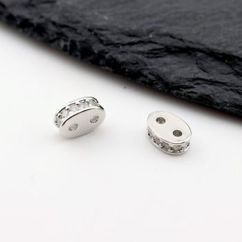 Perla ukrasna za dva niza sa CZ cirkonima 8x5x1,2mm, rupe oko 1 mm- Rodijum (  23MK56P )