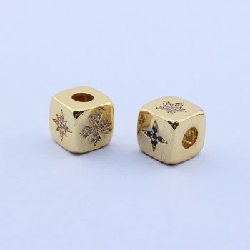 Perla Kocka+CZ Cirkoni 9x9,18k Pozlata...P-K238-37G