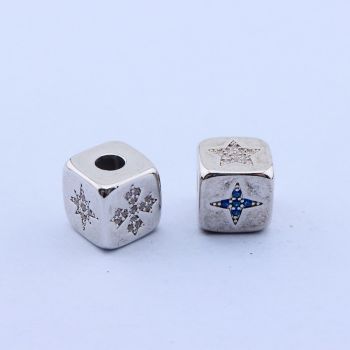 Perla Kocka+CZ Cirkoni 9x9,Rodijum...P-K238-37P