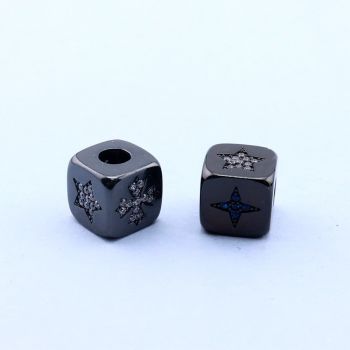 Perla Kocka+CZ Cirkoni 9x9,Rodijum Hematit...P-K238-37H