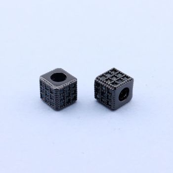 Perla Kockica+CZ Cirkoni 6x6 mm,Rodijum Hematit...P-F088-026H