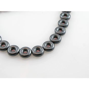 Hematit perl, Donut. Boja Hematit, Dimenzije 10x3.5 mm; rupa: 1 mm. Niz sadrži oko 40 perli (KP-HEM-32)