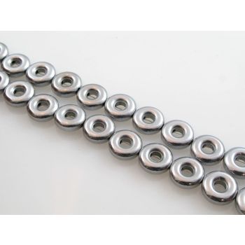 Hematit perle, Donut. Electroplate prevlaka, boja silver, Dimenzije 10x3.5 mm; rupa: 1 mm. Niz sadrži oko 40 perli (KP-HEM-34)
