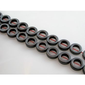 Hematit perle, Donut. Boja hematit, Dimenzije 12x3.5 mm, unutrasnji otvor 8mm; rupa: 1 mm. Niz sadrži oko 32 perli ( KPHEM35 )