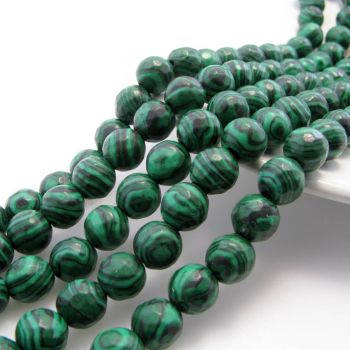 Malahit Fasetiran, Dimenzjia 10 mm. Cena je data za niz od oko 39 perli. ( KPMLH10F )